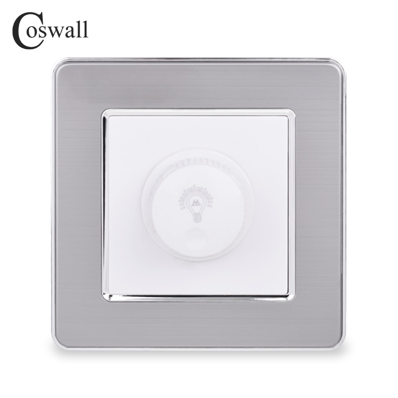 Coswall lampe dimmer scr regulator kun for led lys rustfritt stål panel vegglys bryter 16a 15 ~ 300w lysstyrke justerbar
