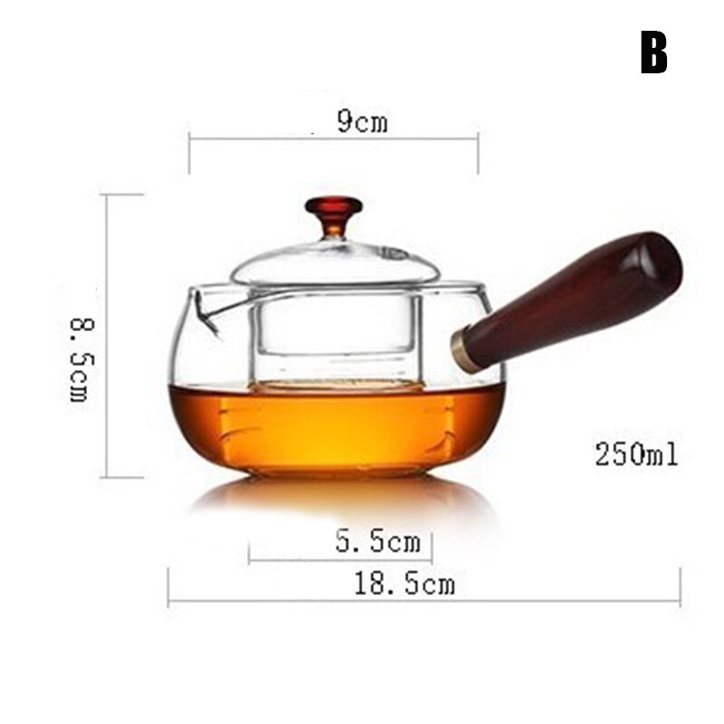500ml Unique Side Handle Pot Glass Teapots High Temperature Resistant for Home BV789: B