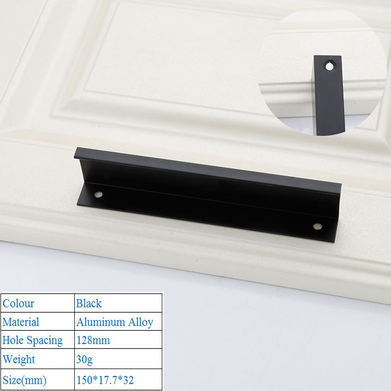 Lange Lade Deur Aluminiumlegering Deur Rand Handvat Moderne Minimalistische Onzichtbare Zwart Handvat Kast Kast Handvat: Hole Spacing 128mm