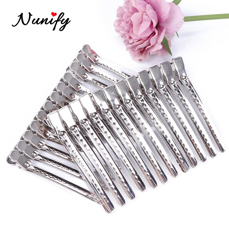 Nunify 12 stk frisør sølv sektion klemmer hårspænder legeret plast pro frisør hårnåle klippe salon hår værktøj