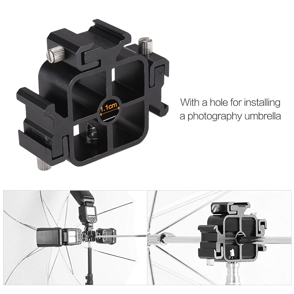 Triple Cold Shoe Mount Flash Speedlite Bracket Photography Umbrella Holder for Smartphone Flash LED Video Light