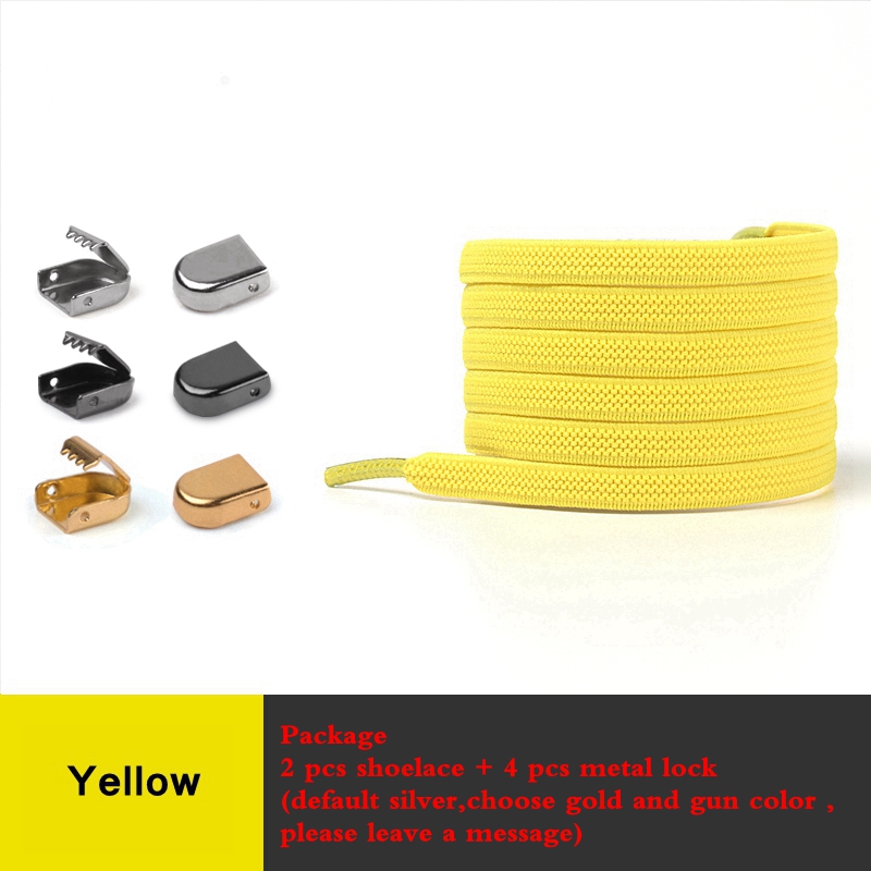 Lacets élastiques rapide sans nœuds à fermoir en métal pour chaussures, lacet plat pour baskets, chaussure de sécurité pour enfants ou adultes unisexes, 1 paire: YELLOW