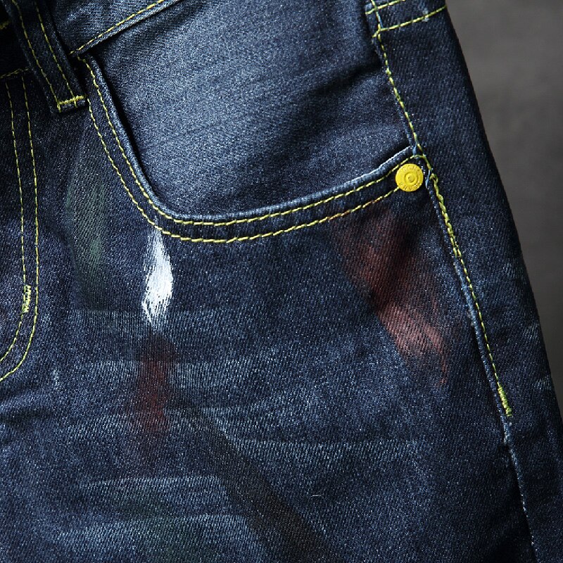 Herre jeans lyseblå skinny ripped jeans ødelagte huller ripped lynlås straight denim bukser streetwear hul denim