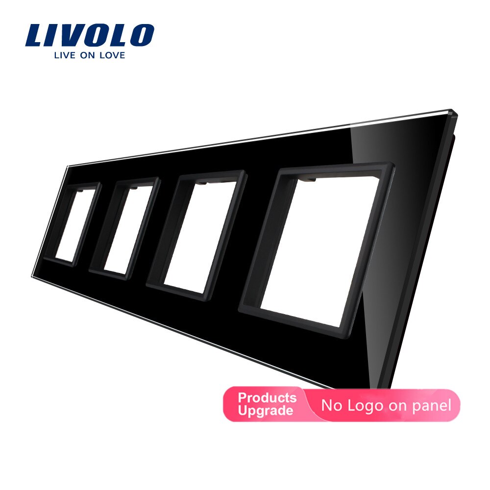 Livolo luksus hvidt krystalglas switch panel , 294mm*80mm,  eu standard, firdobbelt glaspanel til stikkontakt  c7-4sr-11: Sort