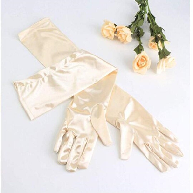 Burgundy Classic Adult Size Long Flapper Evening Party Bridal Dance Opera Length Royal Blue Satin Gloves guantes rosas: beige