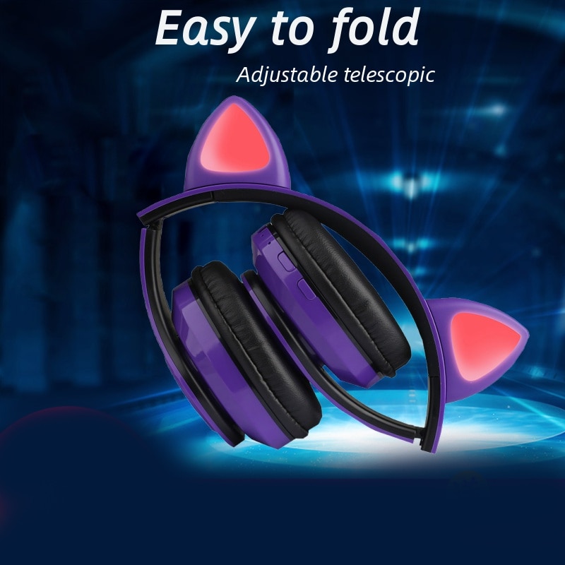 Wireless headphones children MP3 player with LED colorful breathing lights cat ears with microphone Bluetooth headset