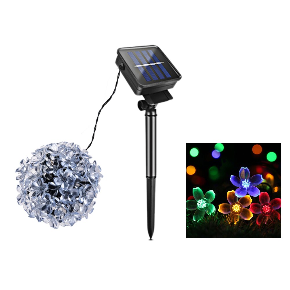 Foxanon Solar String Lights 6M 7M Fairy Ball Cherry blossom Lawn Lamp Christmas Decorative Lighting For Outdoor Garden: Cherry blossom RGB / 7m 50led