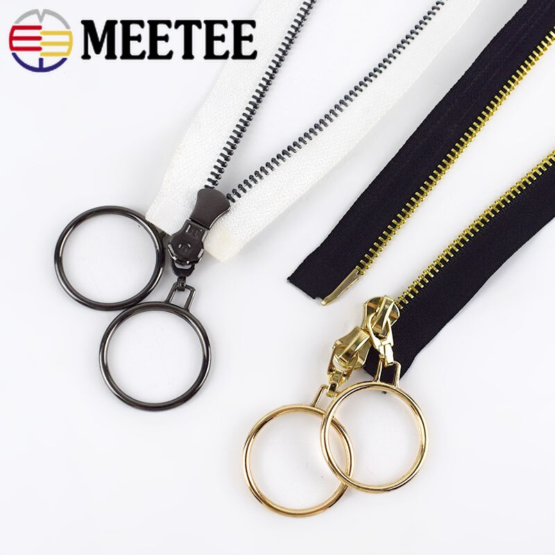 1pc 120cm o ring guld silver metall blixtlås dubbla skjutreglage öppna dragkedjor för att sy kappa gör det själv kläder skräddarverktyg