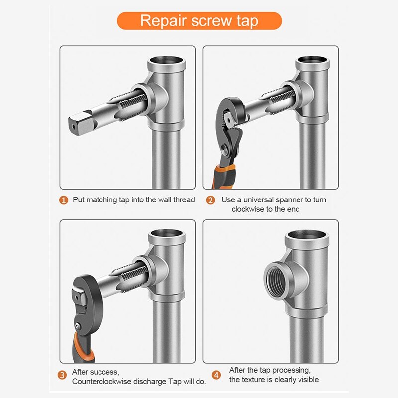 Draad Tap 1/2 Inch 3/4 Inch Taper Pijp Machine Schroef Kranen Voor Buizen Innerlijke Threading Maken Repair Tool Met wrench