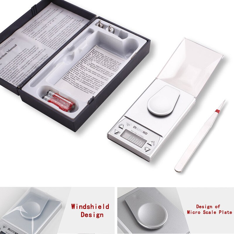 Báscula de bolsillo de alta precisión 10g/0.001g, 20g/0.001g, báscula de peso para joyería con calibración, pinzas para báscula de diamante de laboratorio