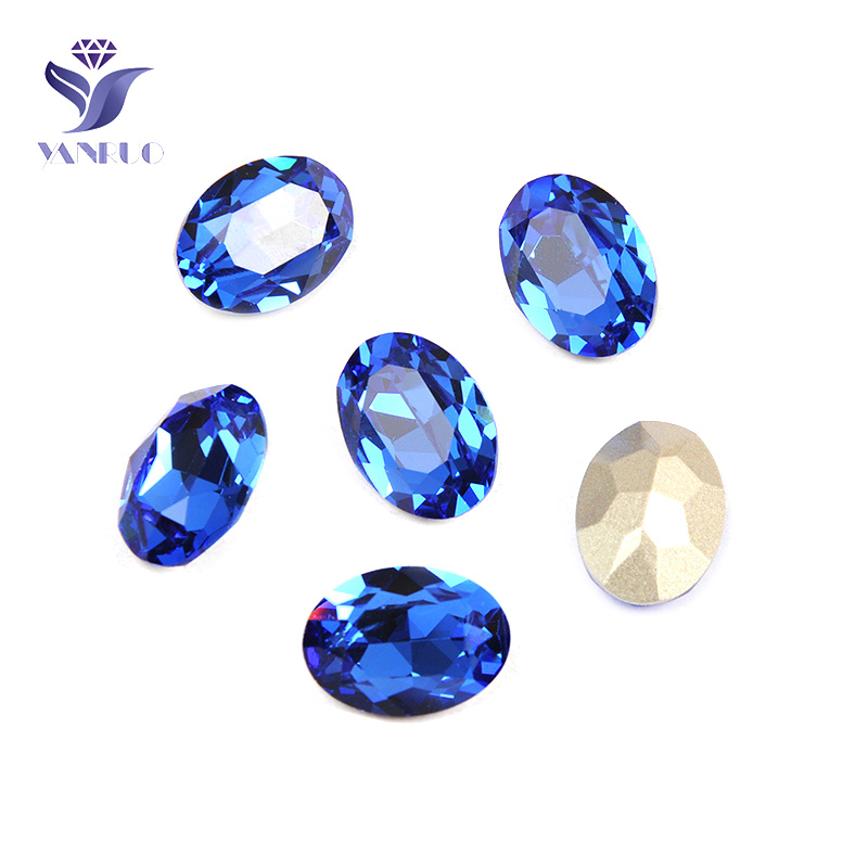 Yanruo 4120 Oval Blue Sapphire K9 Kristal Met Zilveren Klauwen Strass Naaien Op Strass Glas Naaien Jurk Pointback Stenen Gems: Without Claw / 10x14mm 12Pcs