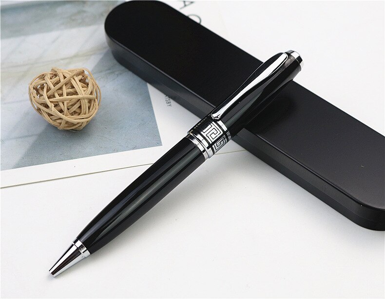 Metalen pen box luxe Roller pen 0.7mm Metalen balpen School zakelijk schrijven Kan graveren logo en naam op case: Black