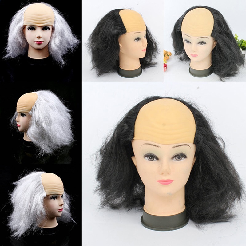 Funny Bald Wig Masquerade Show Cosplay Old Man White Black Bald Wig April Fool's Day Halloween Theme Party Props Supplies