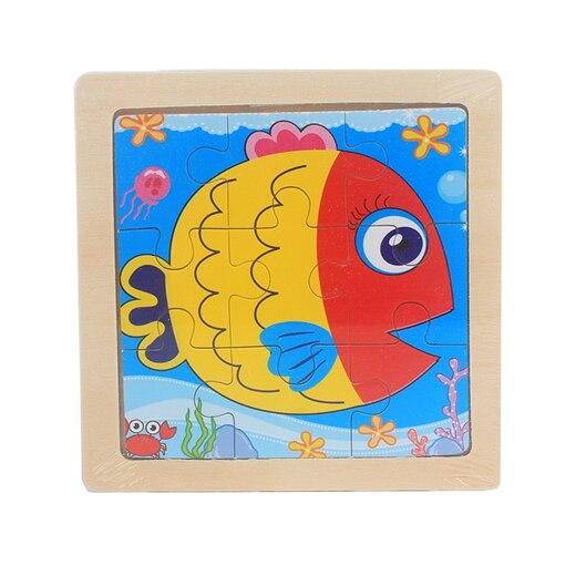 Kids Toy Wood Puzzle Small Size 11*11cm Wooden 3D Puzzle Jigsaw for Children Baby Cartoon Animal/Traffic Puzzles Educational Toy: fish