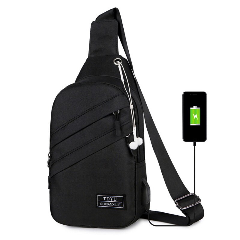 Singoli uomini Sling Bag Busto Spalla Marsupi Tela USB di RICARICA Piccola Borsa Con Tracolla Per Gli Uomini di sport sacchetto Del Telefono Della Moneta Purse2020: BLACK 2