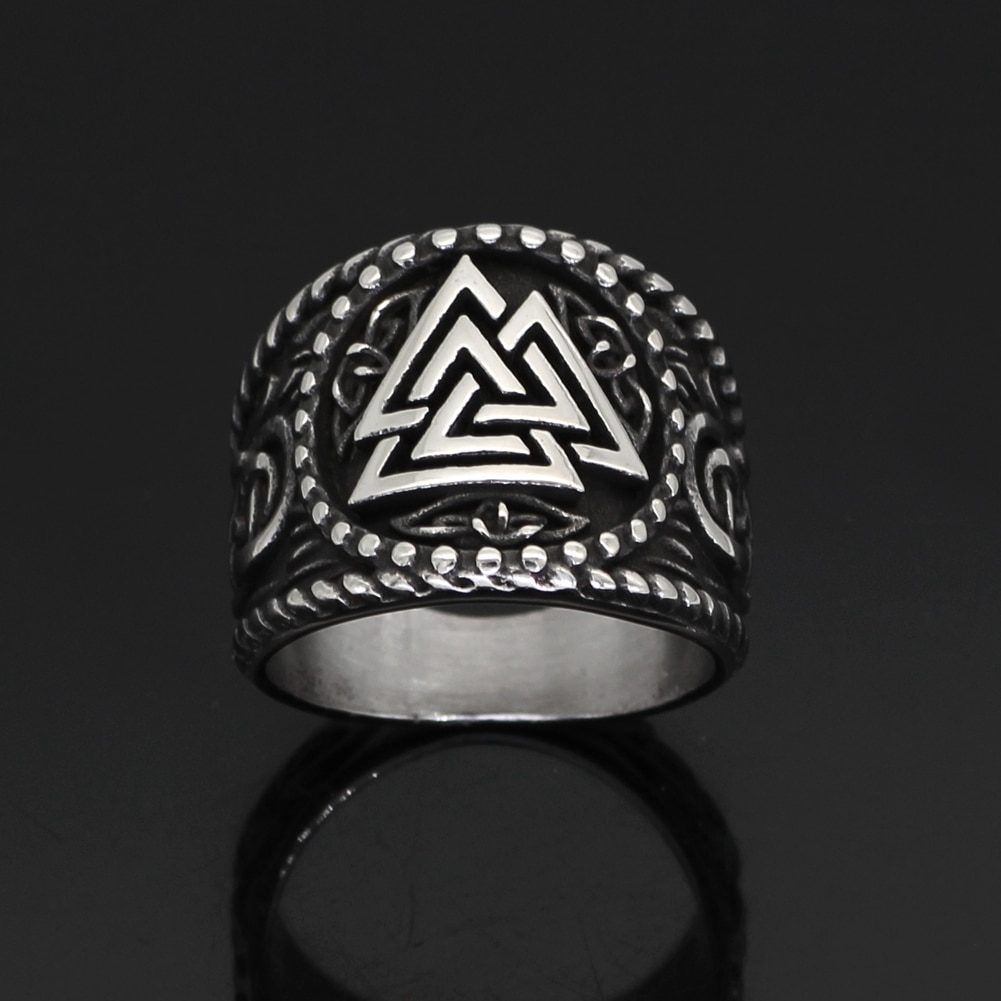 men norse viking Valknut Knot Scandinavian amulet Valknut Ring Stainless Steel With Valknut Bag