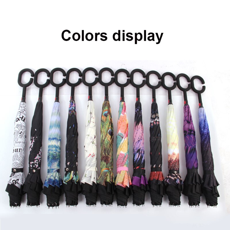 Windproof Reverse Umbrella Folding Double Layer Inverted Chuva Umbrellas Self Stand Inside Out Door Umbrella Hands free parasol