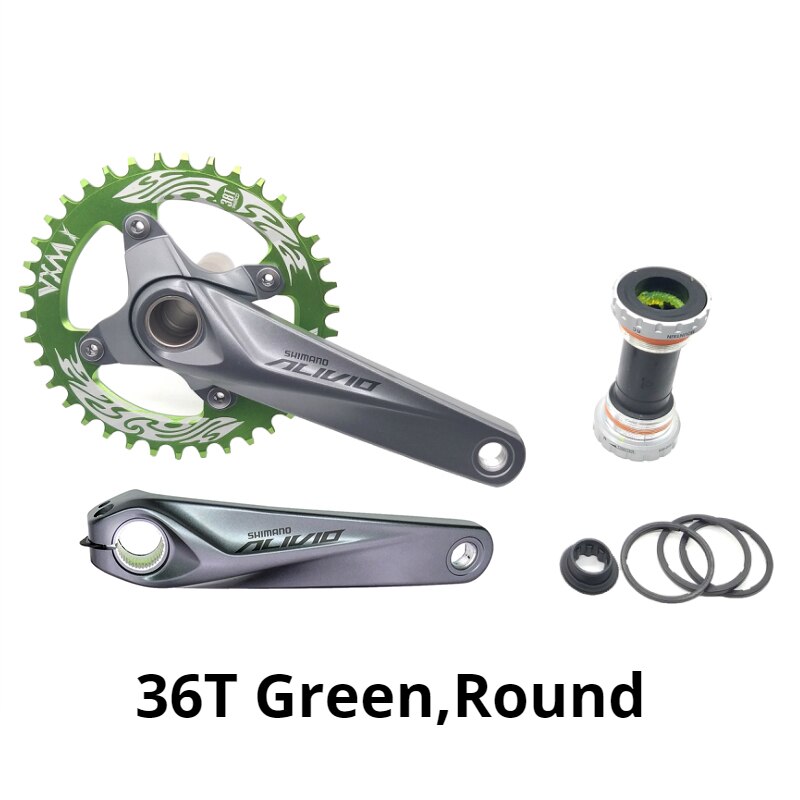 Shimano Alivio M4050 bike bicycle mtb crankset with VXM 96BCD Round Narrow Wide chainring 32T 34T 36T 38T Round with BB52: 36T Green Round