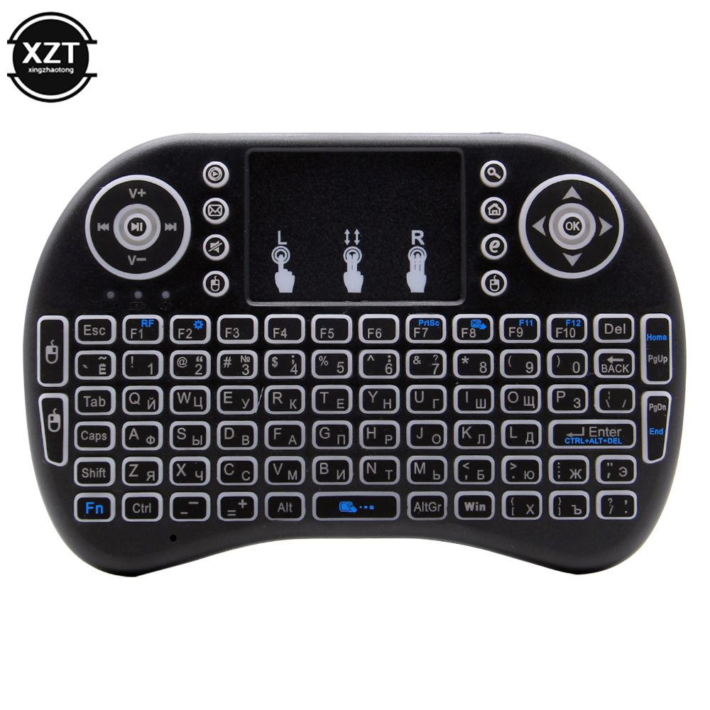 Backlit English Russian 2.4G Air Mouse Remote Touchpad for Android TV Box PC I8 Mini Wireless Keyboard: Navy Blue