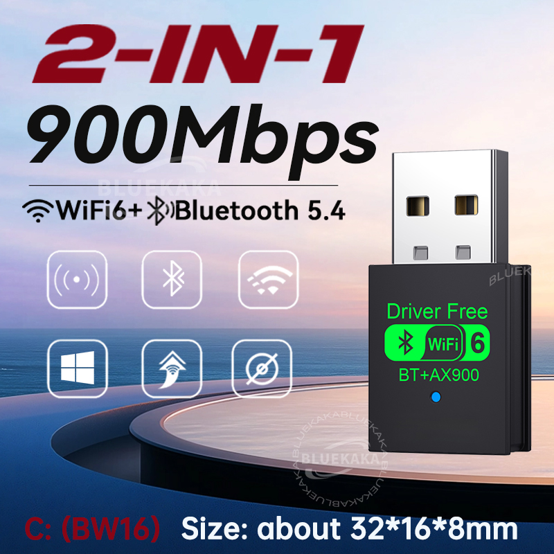 Upgrades Mini USB Wireless Bluetooth 5.4 Transmitter Receiver Adapter WiFi 6 Dongle 900Mbps Dual Band For PC Laptop Win10/11: Red