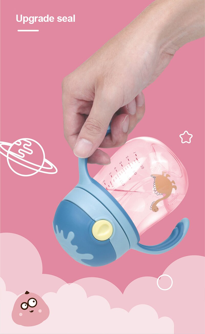 Biberones para bebés y niñas, con mango taza para beber, Bola de gravedad, mango antichoke, cordón, Pajita, vaso de alimentación con biberón seguro no tóxico