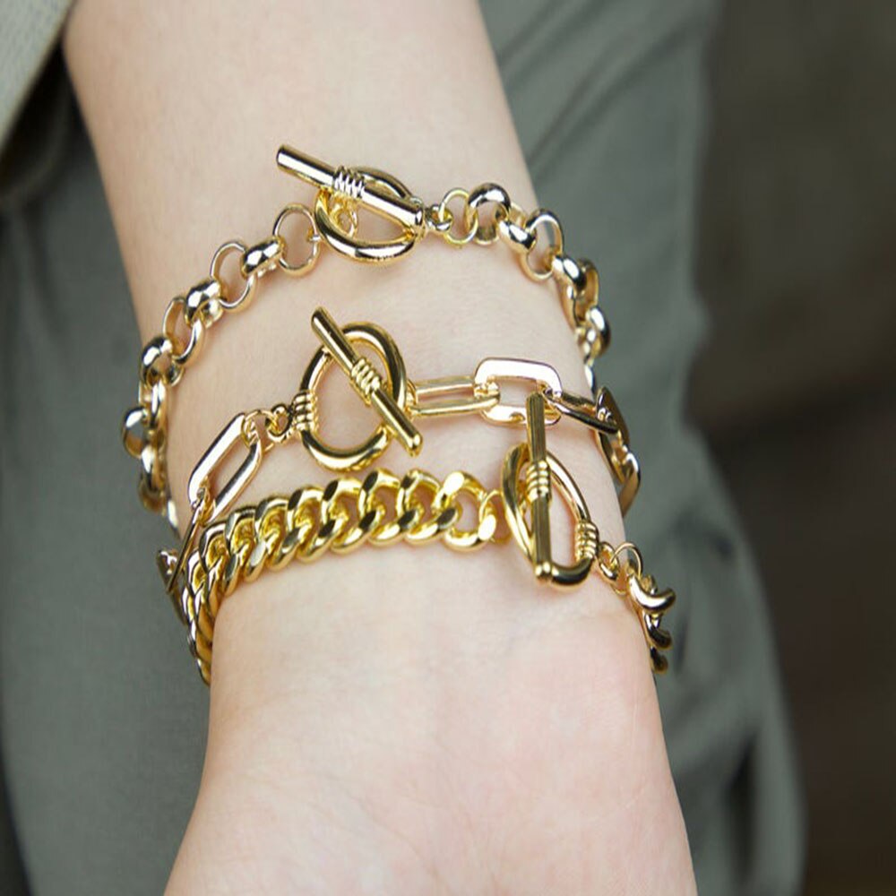 Pulsera de metal de 3 piezas para mujer, cadena gruesa, estilo bohemio, de , joyería