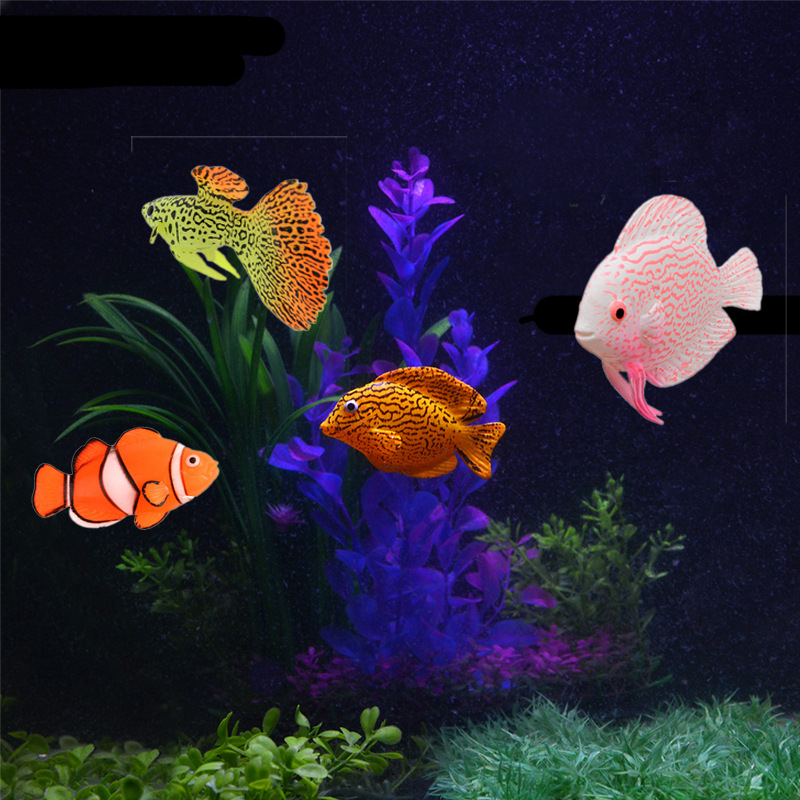 Ornements de poissons artificiels lumineux en Silicone, poisson clown vif, Guppy, poisson-ange, accessoires d'aquarium, décoration d'aquarium