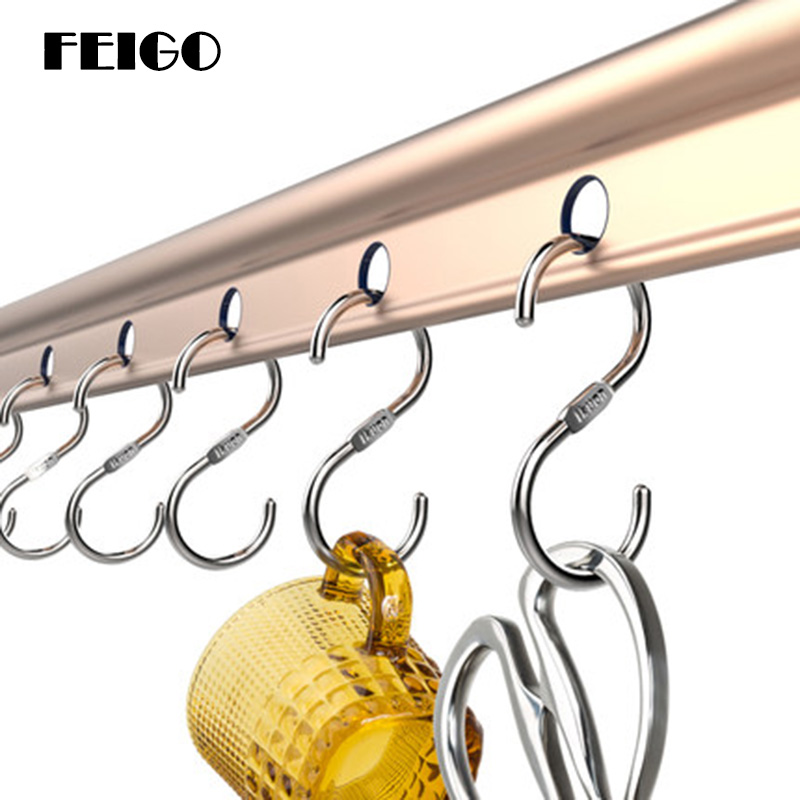 Feigo 10 Pc Rvs S-Vormige Haak Keuken Hanger Opslag Haak Hanger Huishouden Kleding Handtas Haken Voor Reling f76