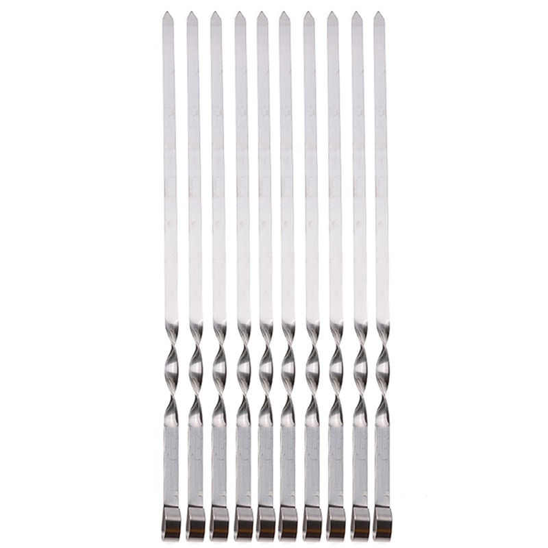 10pcs 50cm Stainless Steel Long Barbecue Kebab Food Meat Large Flat Skewers Set Outdoor Garden Grill Barbecue Accessories