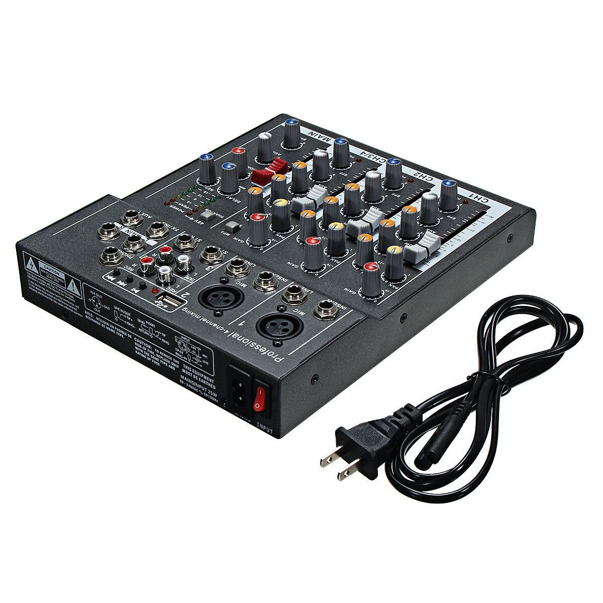 LEORY Mini Draagbare 4 Kanalen Professionele DJ Audio Karaoke Mixing Console Met USB 48V Power Metal Digitale DJ Geluid mixer