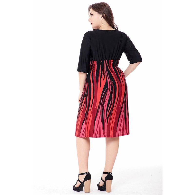 Bata mujer ete Vestido de playa de verano para mujer cuello en V manga corta a rayas hasta la rodilla talla grande 6XL Vestidos mujer