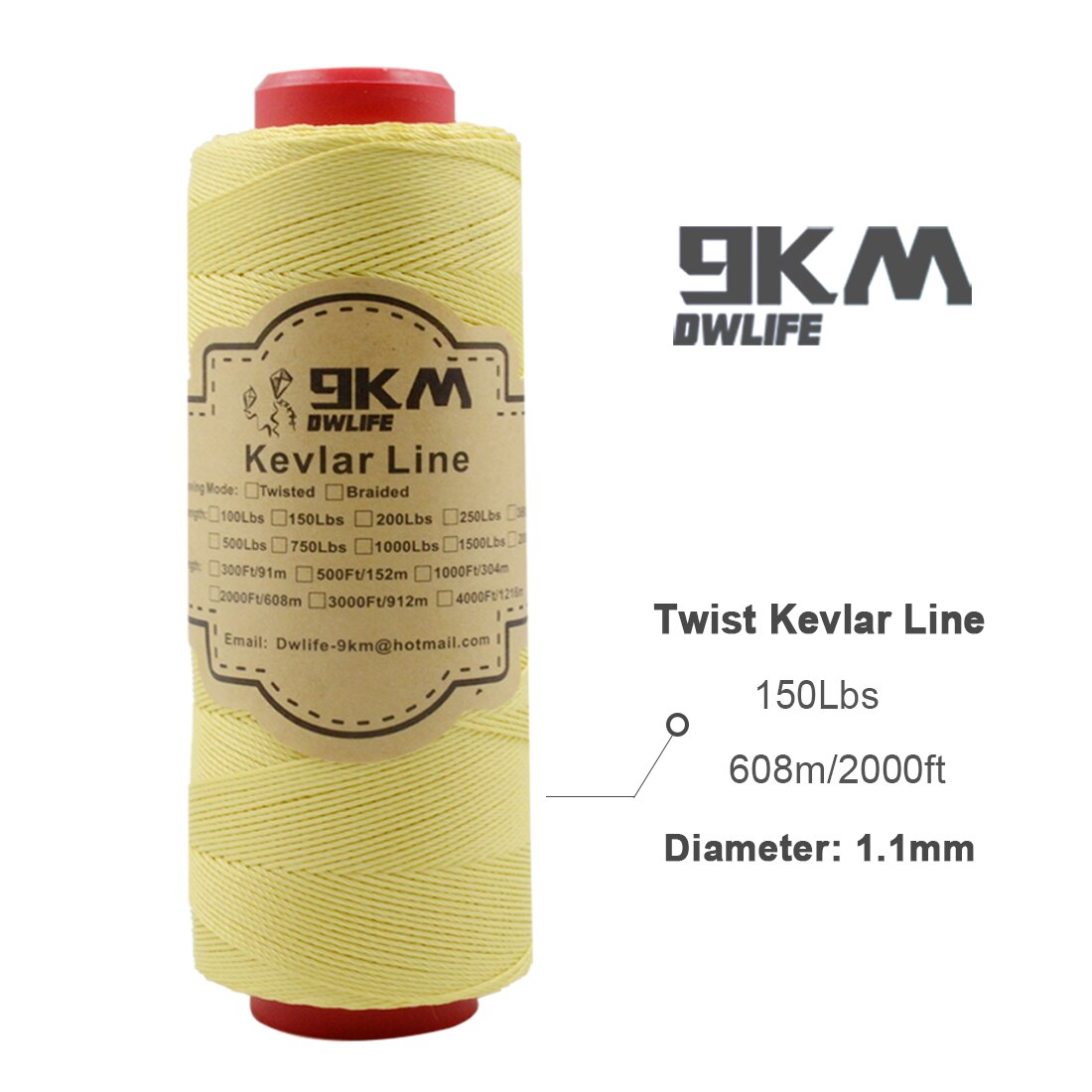 Hilo de Kevlar trenzado para pescar, cuerda refractaria para tienda de senderismo, resistente al corte, 0,6 ~ 0,8mm: 150lb 2000ft 609m