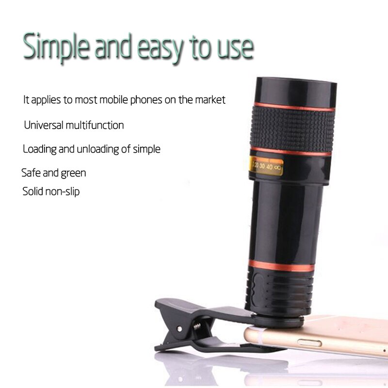 Clip-Op 12x Optische Zoom Mobiele Telefoon Telescoop Lens Hd Telescoop Camera Lens Voor Universele Mobiele Telefoon