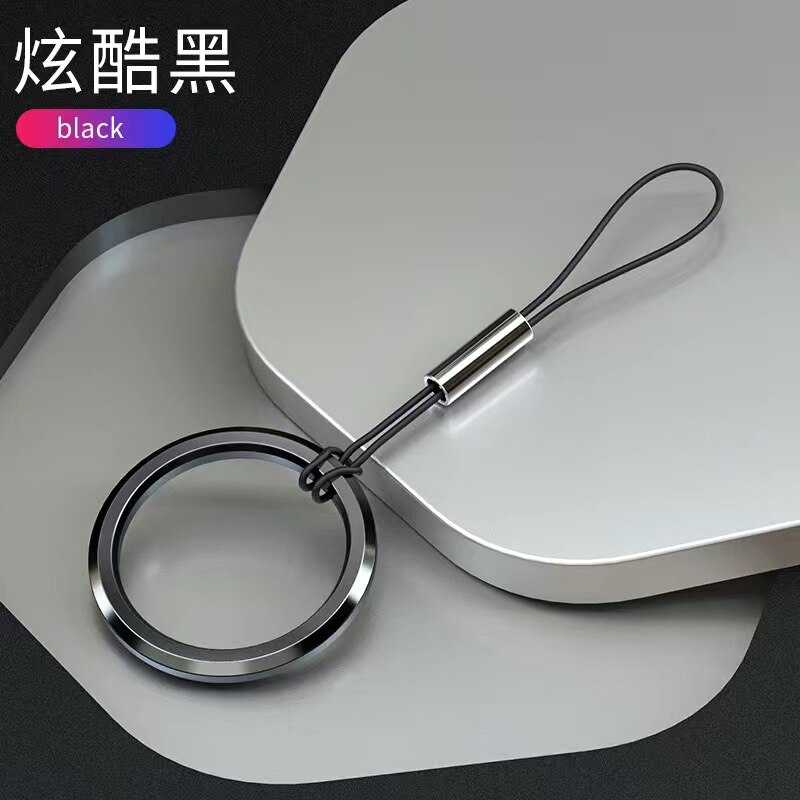 Metalen Ring Loop Hand Wrist Lanyard Riem Voor Iphone Huawei Samsung Case Usb Flash Drives Toetsen Sleutelhangers Camera Anti-verloren Bandjes: Black