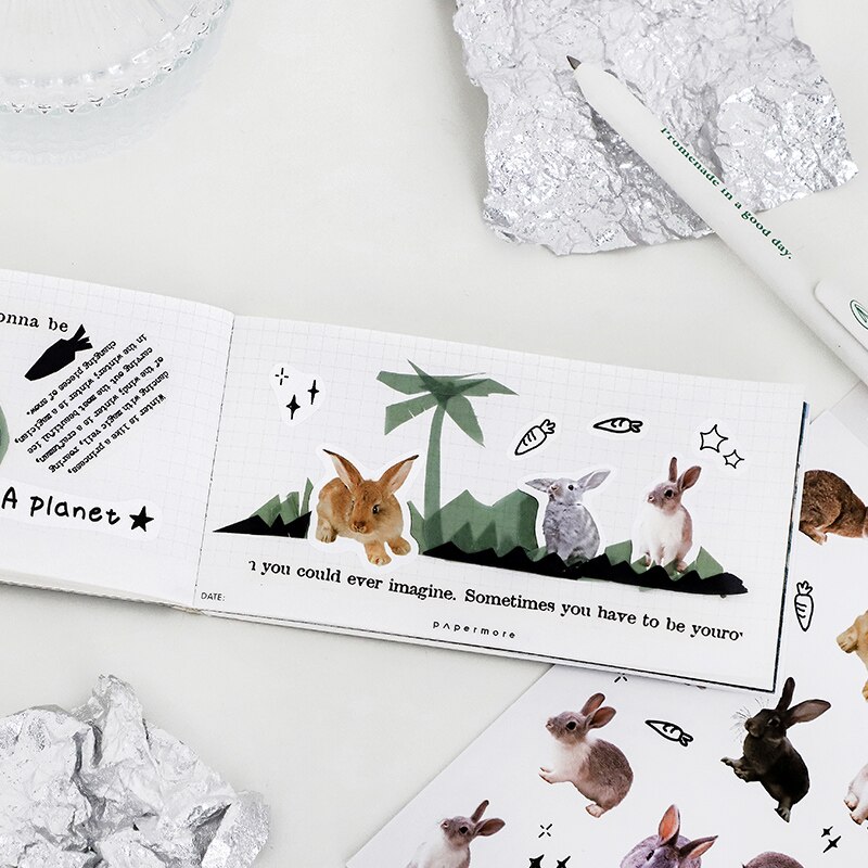 Kawaii Stickers aesthetic animal Sticker cat dog cow Cute Decorative Adhesive Diy Diary Album Stationery Supplies