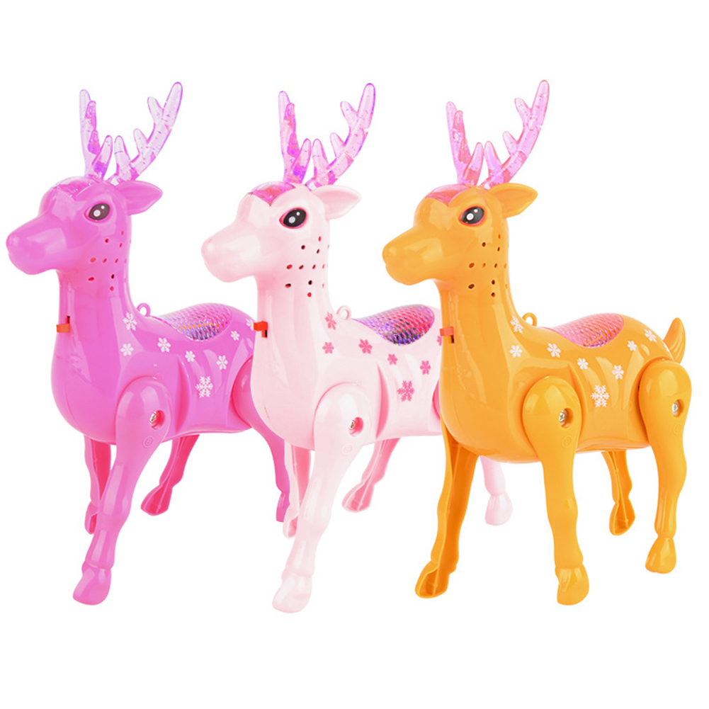 Electric Walking Sika Deer Animal Toy with LED Music Leash Interactive Kids Educational Toys for Children