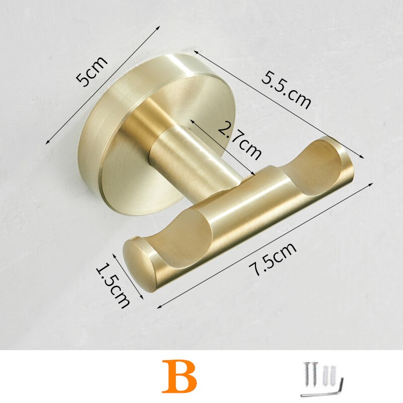 Stainless Steel Brushed Gold Robe Hook Wall Mounted Towel Hook Clothes Hook Bathroom Kitchen Door Hook Hardware: B