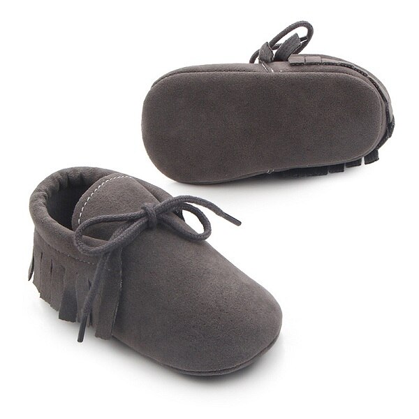 Baby Jongens Meisjes Mocassins Moccs Schoenen Babyschoenen Bebe Fringe Zachte Zolen antislip Footwear PU Leather Crib schoenen: Dark Grey / 13-18 months