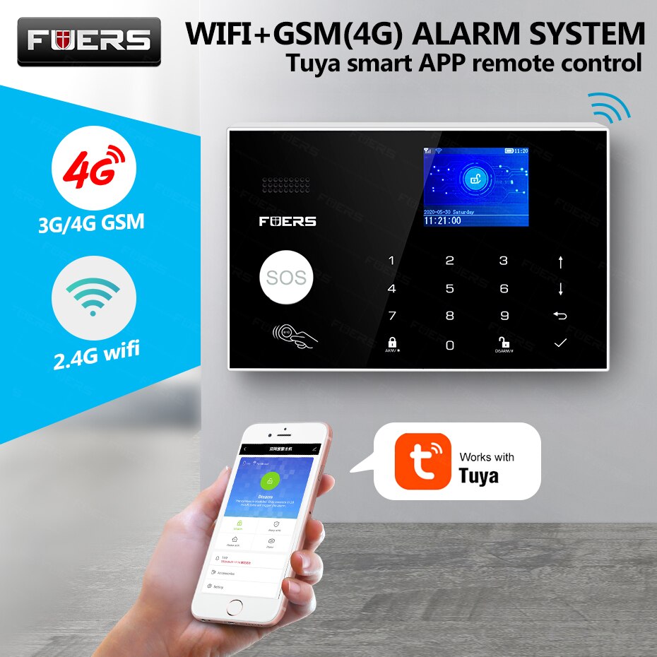WIFI GSM 4G Alarm System Tuya App Kontrolle Heimat Sicherheit Bewegung Sensor Buglar Alarm 2,4 zoll voll berühren 4G GSM Farbe Bildschirm Tafel