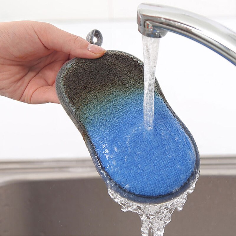 Estropajo de doble cara, herramienta de cocina de descontaminación eficiente, reutilizable, de microfibra, para limpieza de platos, esponjas, paños, sin raspar