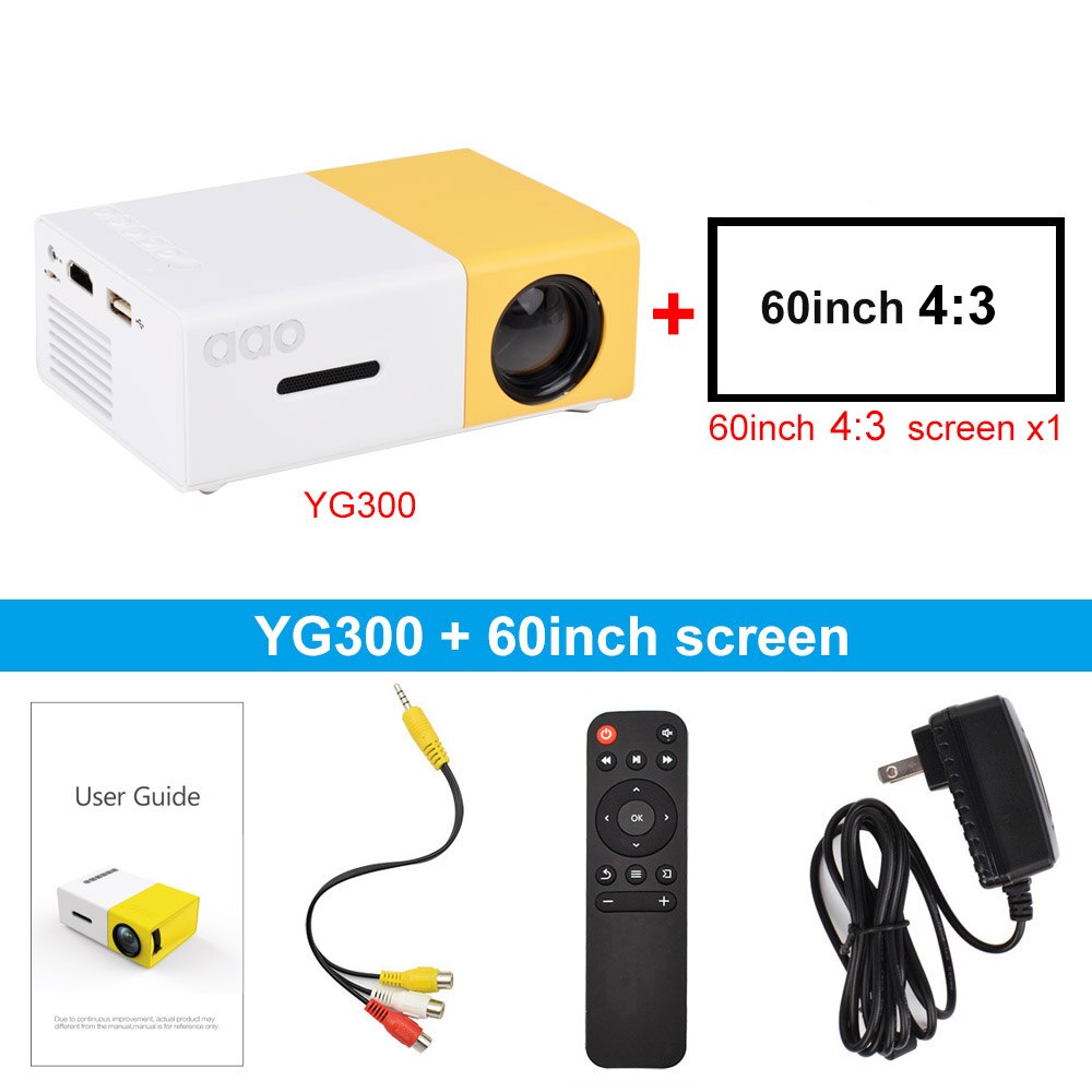 Aao YG300 Mini Projector Audio YG-300 Hdmi Usb Draagbare Projector Ondersteuning 1080P Home Media Video Player Kid Spelen YG310: YG300 with Screen