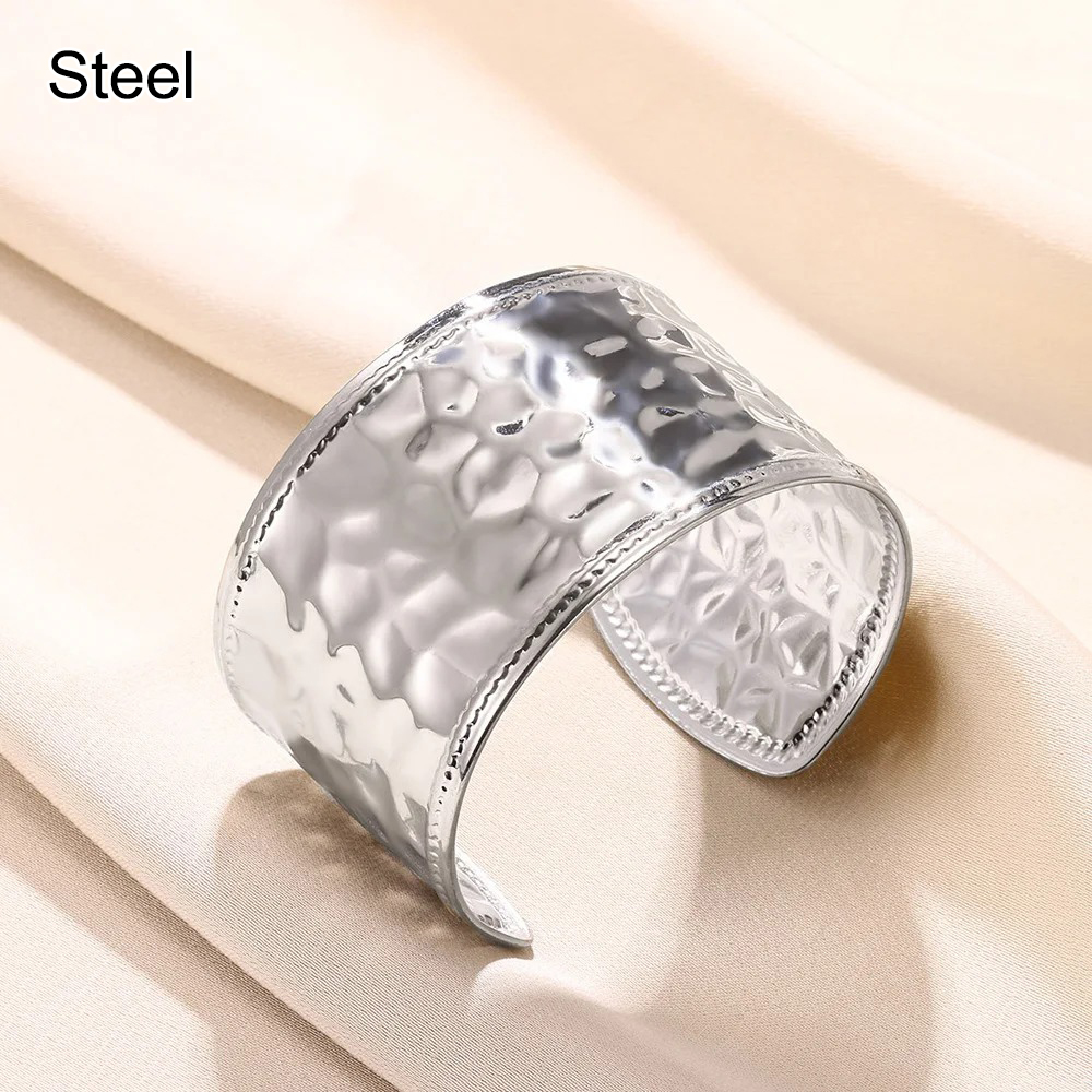 Stainless Steel Wide Bangles for Women Luxury Gold Color Open Chunky Cuff Bangle Bracelet femme Vintage Wedding Jewelry