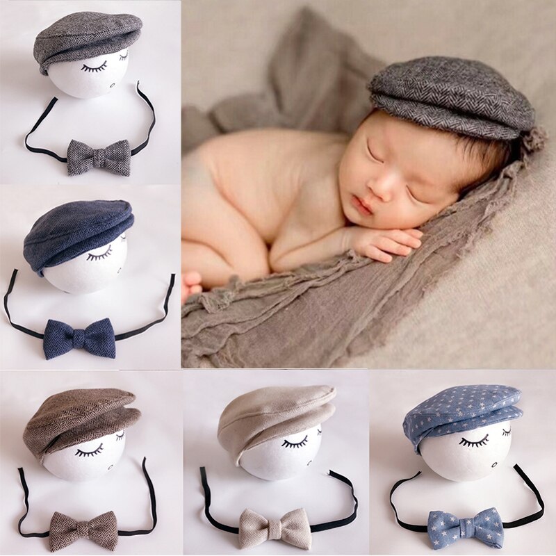 Bébé -né pointe bonnet chapeau nœud papillon Photo photographie accessoire infantile garçon casquettes -né photographie accessoires