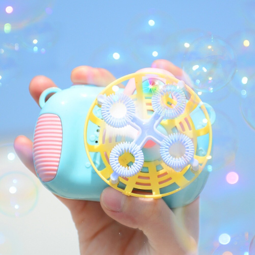 Kids Handvat Cartoon Fan Camera Licht Muziek Elektrische Water Bubble Blower Machine Speelgoed