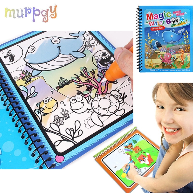 1Set Magic Water Drawing Book Painting coloring Book Montessori Doodle With Water Pen scratch art Crafts Board For Kids Toys