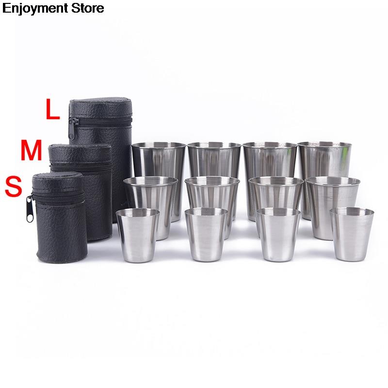 30Ml/70Ml/170Ml Outdoor Camping Cup Servies Reizen Cups Set Rvs Cover Mok Drinken koffie Thee Bier Met Case