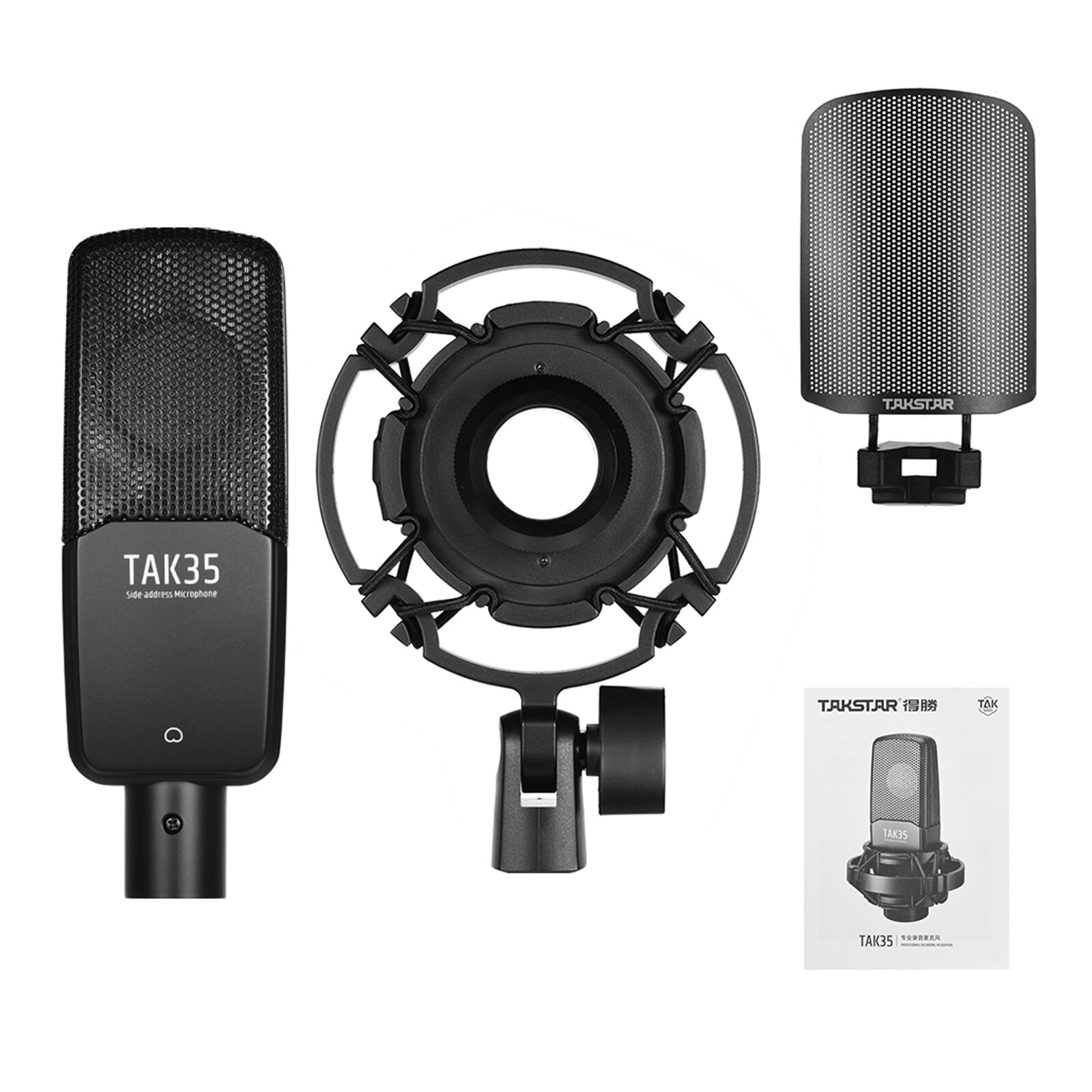 TAKSTAR TAK35 Recording Microphone Condenser Cardioid Mic with Metal Windscreen Shock Mount for Live Vocal Record