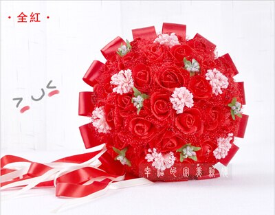 Fioletowy bukiet ślubny sztuczne 45 sztuk sztuczny kwiat róży z wstążka duży bukiet ślubny kwiaty druhny suknie ślubne uchwyt na: Czerwony