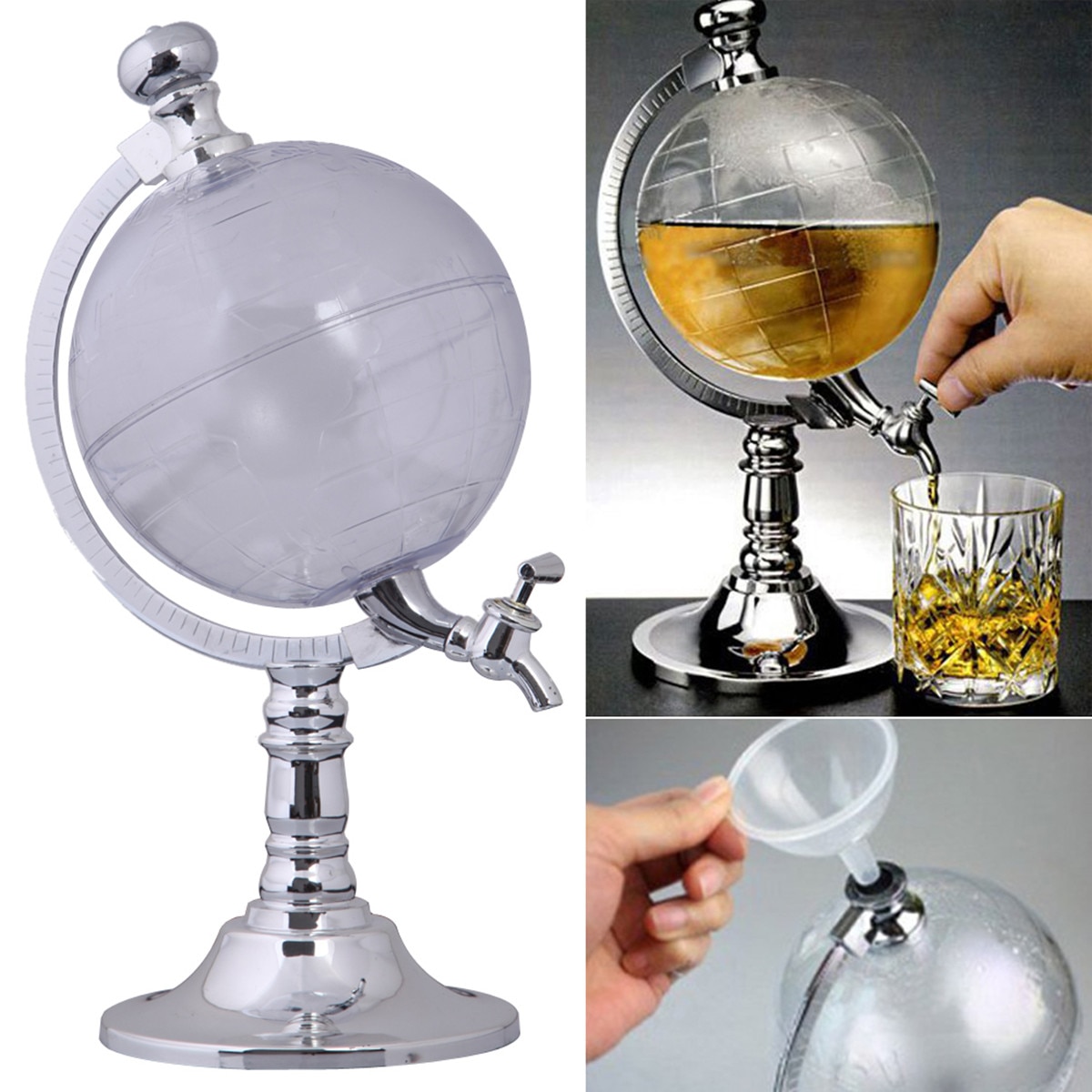 1000cc Globe Shaped Beverage Liquor Dispenser with Funnel Clear Drink Wine Beer Pump Decanter Tap Home Night Club Beer Tool