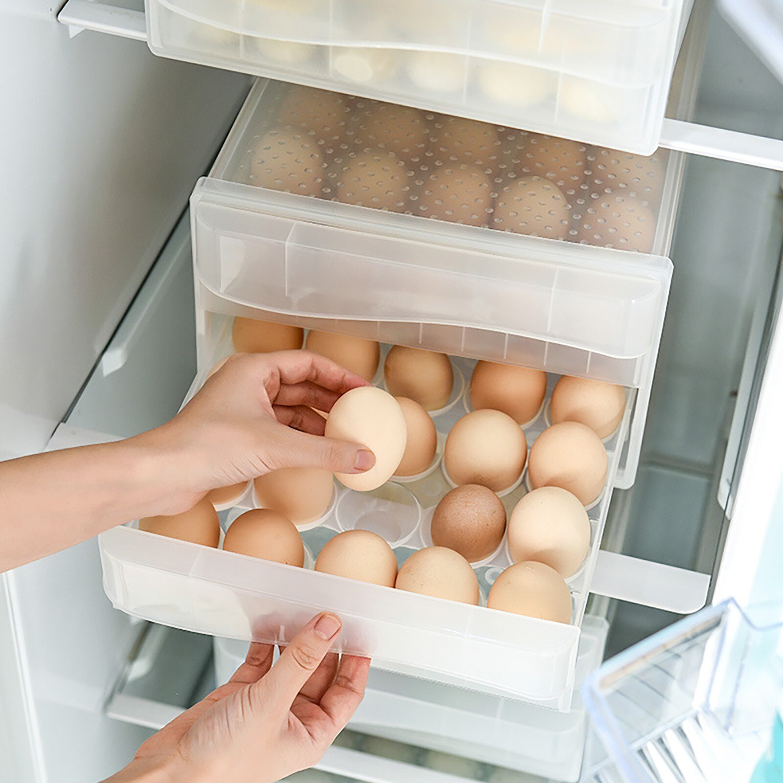 Plastic eggs container fridge eggs storage box stackable transparent eggs box suitable for large quantity (60 eggs)